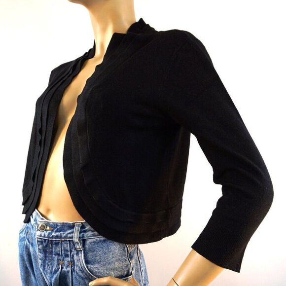 ELIZA J Black Bolero Cardigan Sweater Cropped Knit Shrug Open Front Size L - Picture 2 of 7